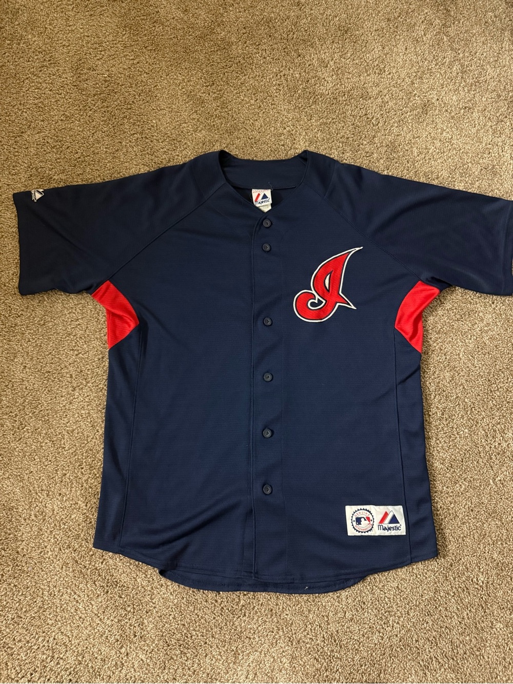 Majestic Cleveland Indians Vtg BP Jersey with Script 'I' Logo